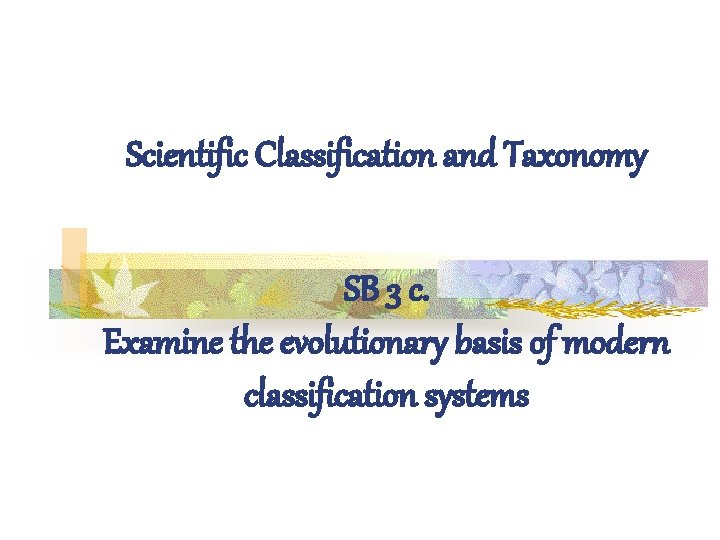 Scientific Classification and Taxonomy SB 3 c. Examine the evolutionary basis of modern classification