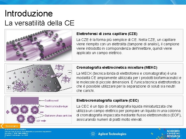 Introduzione La versatilità della CE Elettroforesi di zona capillare (CZE) La CZE è la