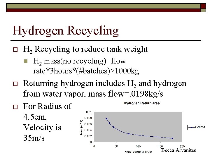 Hydrogen Recycling o H 2 Recycling to reduce tank weight n o o H