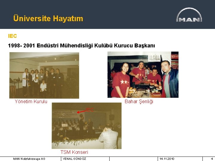 Üniversite Hayatım IEC 1998 - 2001 Endüstri Mühendisliği Kulübü Kurucu Başkanı Bahar Şenliği Yönetim