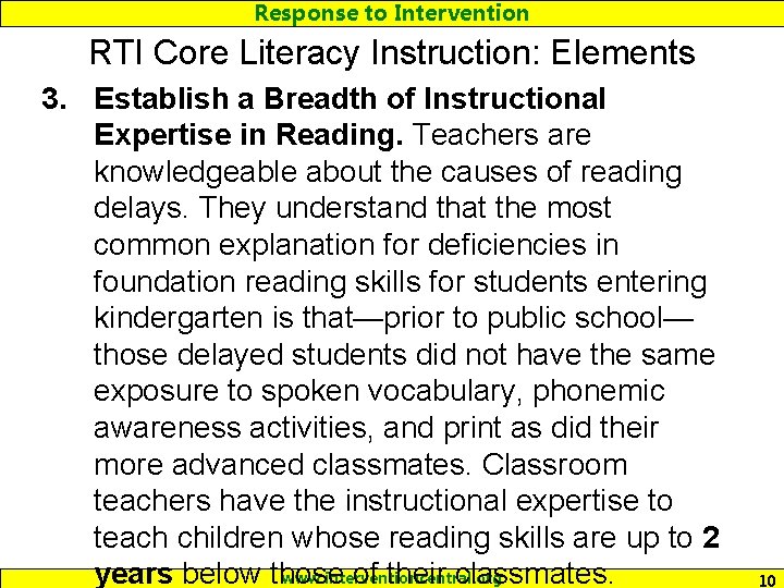 Response to Intervention RTI Core Literacy Instruction: Elements 3. Establish a Breadth of Instructional