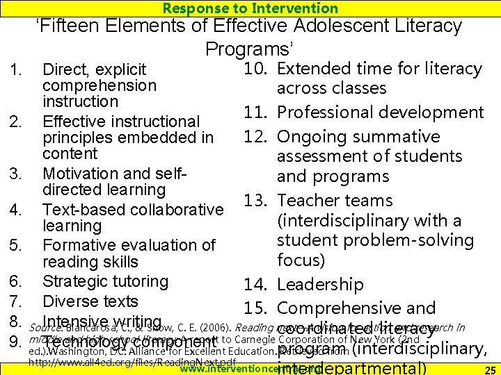 Response to Intervention 1. 2. 3. 4. 5. 6. 7. 8. 9. ‘Fifteen Elements