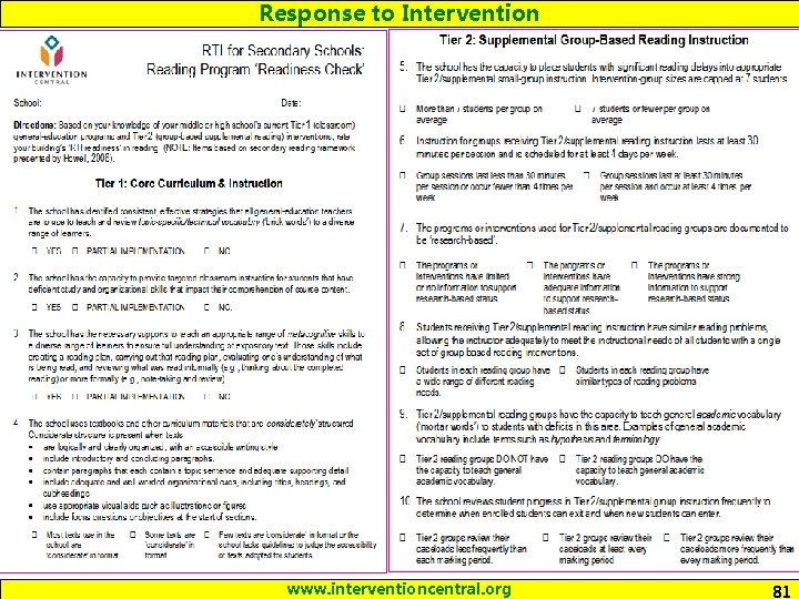 Response to Intervention www. interventioncentral. org 81 