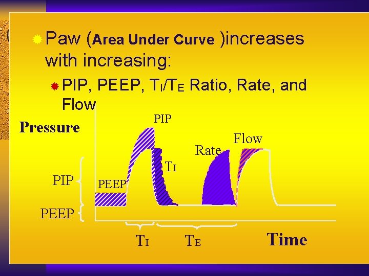 ® Paw (Area Under Curve )increases with increasing: ® PIP, PEEP, TI/TE Ratio, Rate,