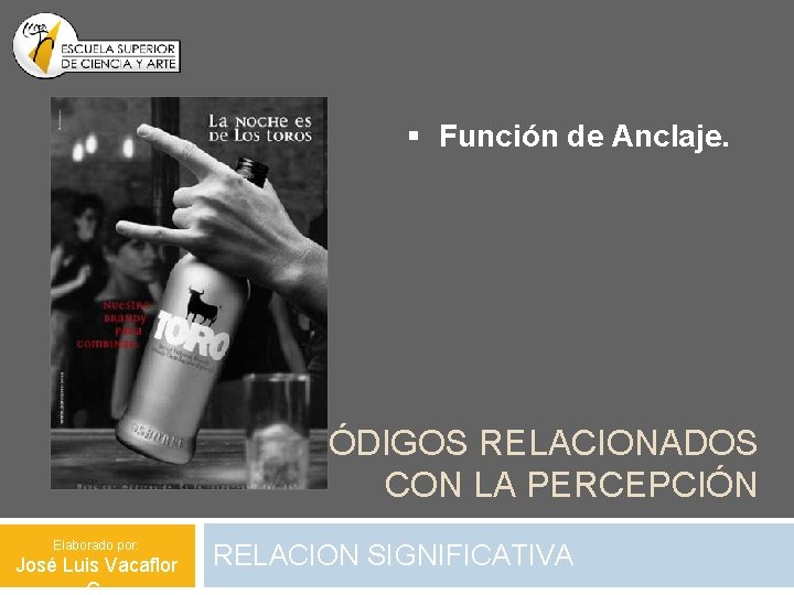 § Función de Anclaje. CÓDIGOS RELACIONADOS CON LA PERCEPCIÓN Elaborado por: José Luis Vacaflor