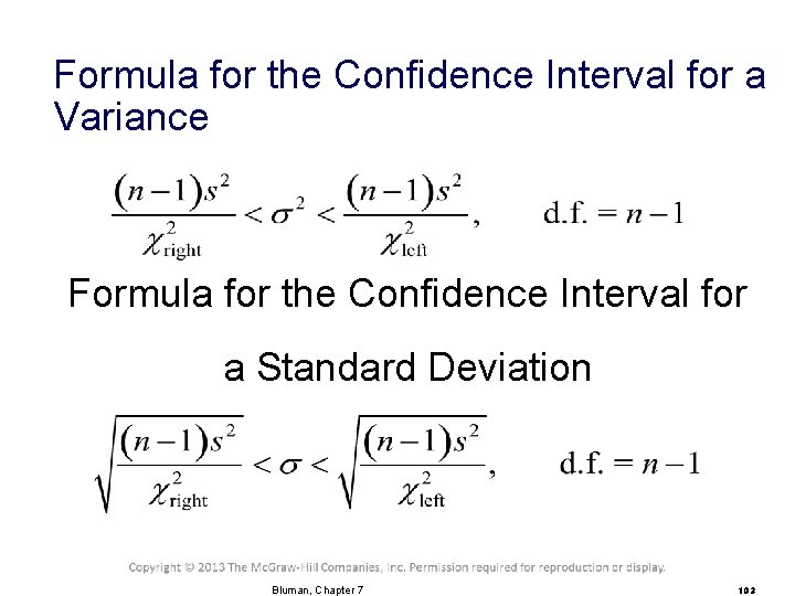 Formula for the Confidence Interval for a Variance Formula for the Confidence Interval for