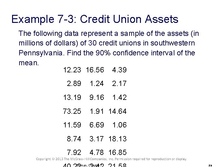 Example 7 -3: Credit Union Assets The following data represent a sample of the