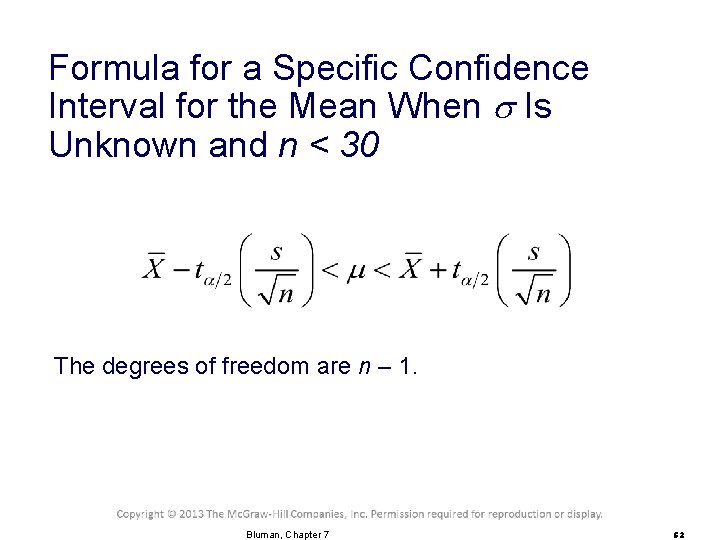 Formula for a Specific Confidence Interval for the Mean When Is Unknown and n
