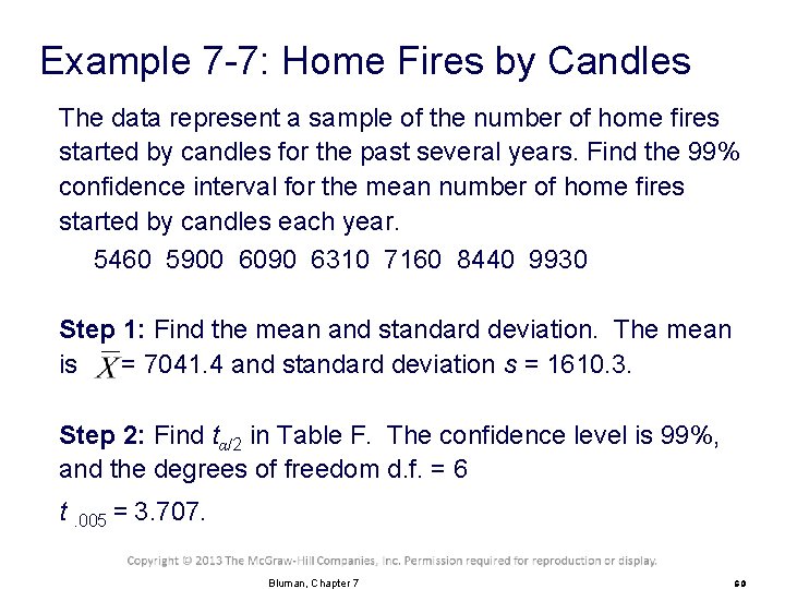 Example 7 -7: Home Fires by Candles The data represent a sample of the