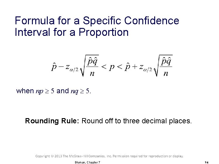 Formula for a Specific Confidence Interval for a Proportion when np 5 and nq