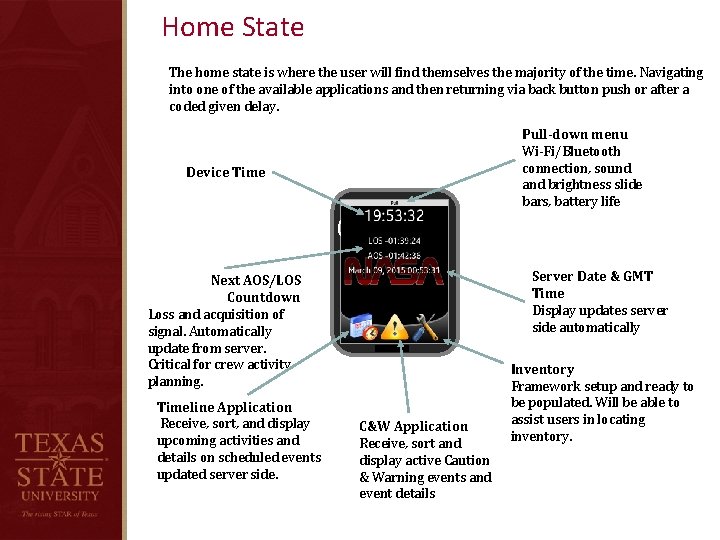 Home State The home state is where the user will find themselves the majority