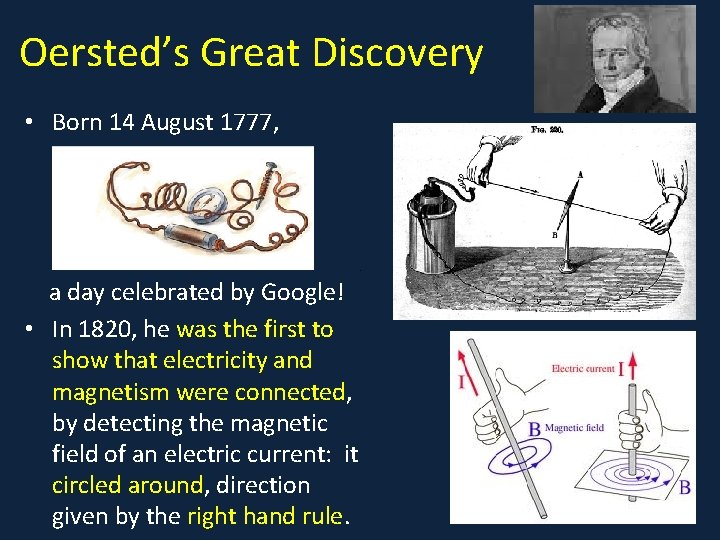 Oersted’s Great Discovery • Born 14 August 1777, a day celebrated by Google! •