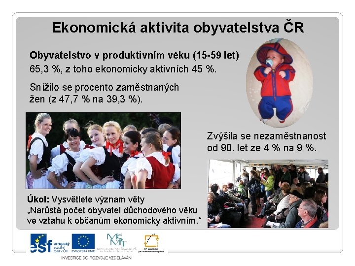 Ekonomická aktivita obyvatelstva ČR Obyvatelstvo v produktivním věku (15 -59 let) 65, 3 %,