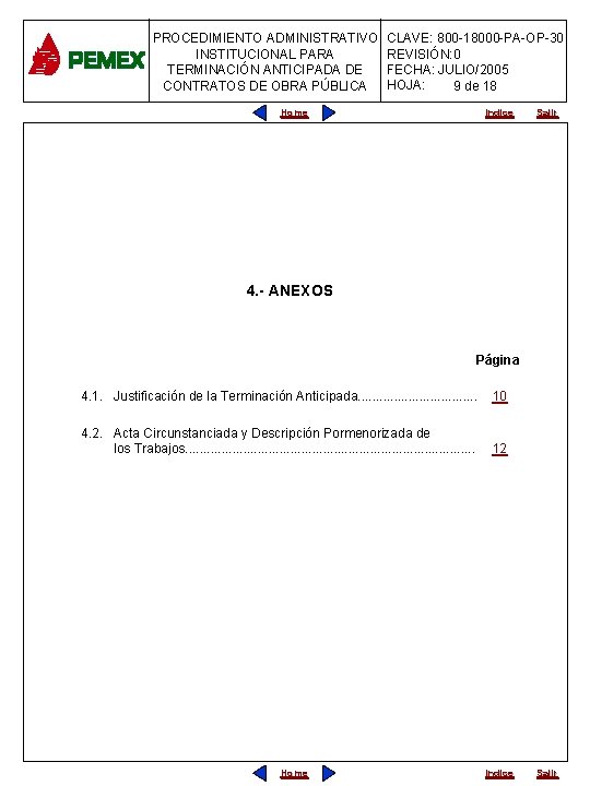 PROCEDIMIENTO ADMINISTRATIVO INSTITUCIONAL PARA TERMINACIÓN ANTICIPADA DE CONTRATOS DE OBRA PÚBLICA CLAVE: 800 -18000 PROCEDIMIENTO ADMINISTRATIVO INSTITUCIONAL PARA TERMINACIÓN ANTICIPADA DE CONTRATOS DE OBRA PÚBLICA CLAVE: 800 -18000