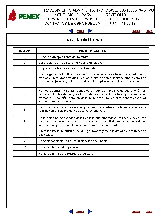 PROCEDIMIENTO ADMINISTRATIVO INSTITUCIONAL PARA TERMINACIÓN ANTICIPADA DE CONTRATOS DE OBRA PÚBLICA CLAVE: 800 -18000 PROCEDIMIENTO ADMINISTRATIVO INSTITUCIONAL PARA TERMINACIÓN ANTICIPADA DE CONTRATOS DE OBRA PÚBLICA CLAVE: 800 -18000