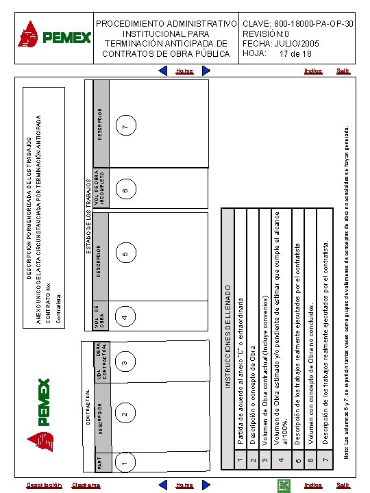 Descripción Diagrama Home 4 7 DESCRPCION Indice Nota: Las columnas 6 y 7, se Descripción Diagrama Home 4 7 DESCRPCION Indice Nota: Las columnas 6 y 7, se