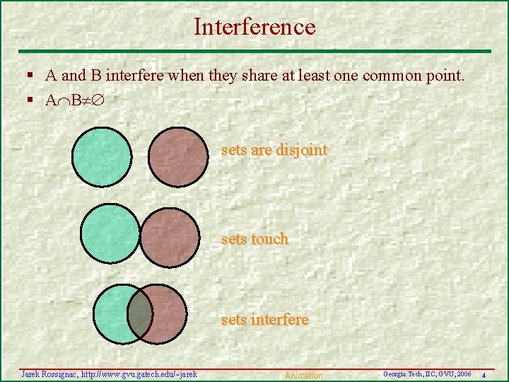 Interference § A and B interfere when they share at least one common point.