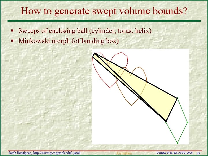 How to generate swept volume bounds? § Sweeps of enclosing ball (cylinder, torus, helix) How to generate swept volume bounds? § Sweeps of enclosing ball (cylinder, torus, helix)