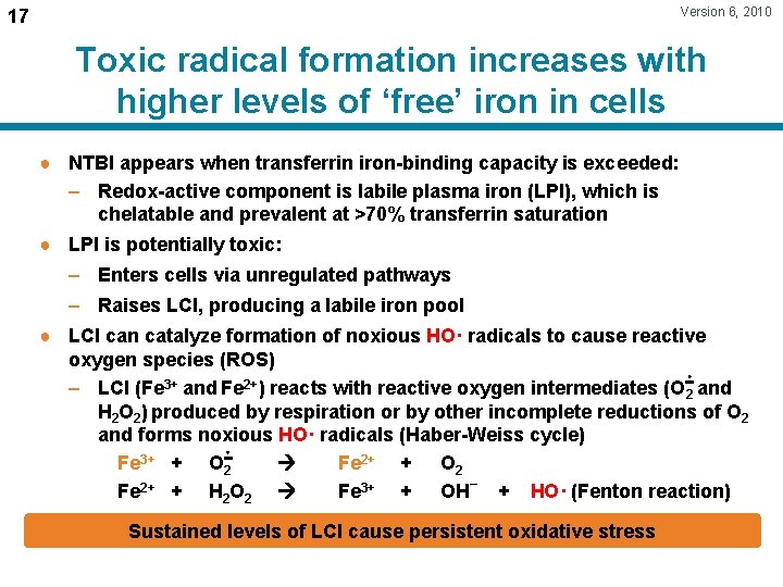 Version 6, 2010 17 Toxic radical formation increases with higher levels of ‘free’ iron