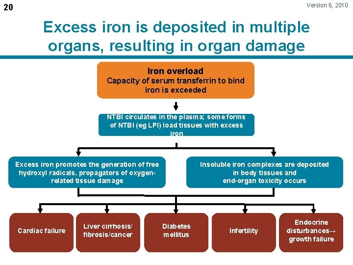 Version 6, 2010 20 Excess iron is deposited in multiple organs, resulting in organ