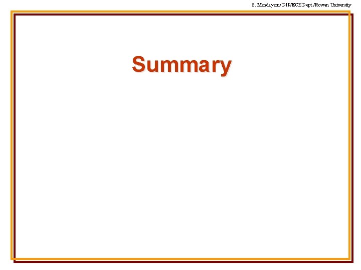S. Mandayam/ DIP/ECE Dept. /Rowan University Summary S. Mandayam/ DIP/ECE Dept. /Rowan University Summary