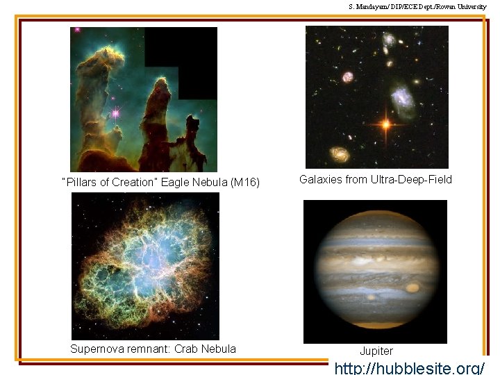 S. Mandayam/ DIP/ECE Dept. /Rowan University “Pillars of Creation” Eagle Nebula (M 16) Supernova S. Mandayam/ DIP/ECE Dept. /Rowan University “Pillars of Creation” Eagle Nebula (M 16) Supernova