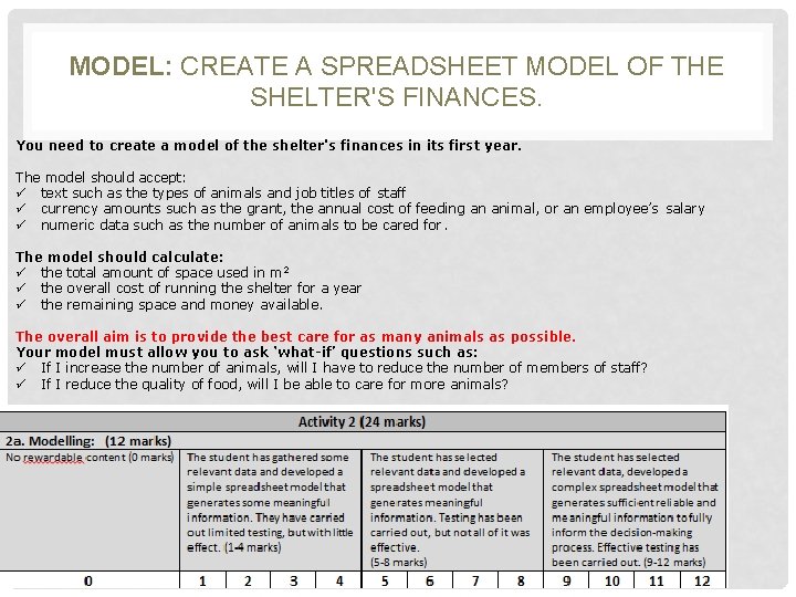 MODEL: CREATE A SPREADSHEET MODEL OF THE SHELTER'S FINANCES. You need to create a