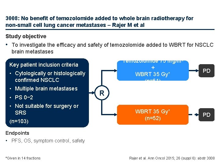 3008: No benefit of temozolomide added to whole brain radiotherapy for non-small cell lung