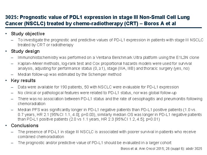 3025: Prognostic value of PDL 1 expression in stage III Non-Small Cell Lung Cancer