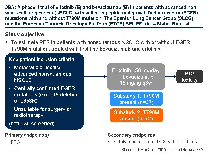 3 BA: A phase II trial of erlotinib (E) and bevacizumab (B) in patients