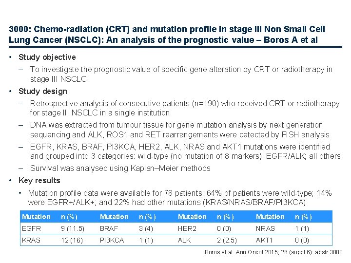 3000: Chemo-radiation (CRT) and mutation profile in stage III Non Small Cell Lung Cancer