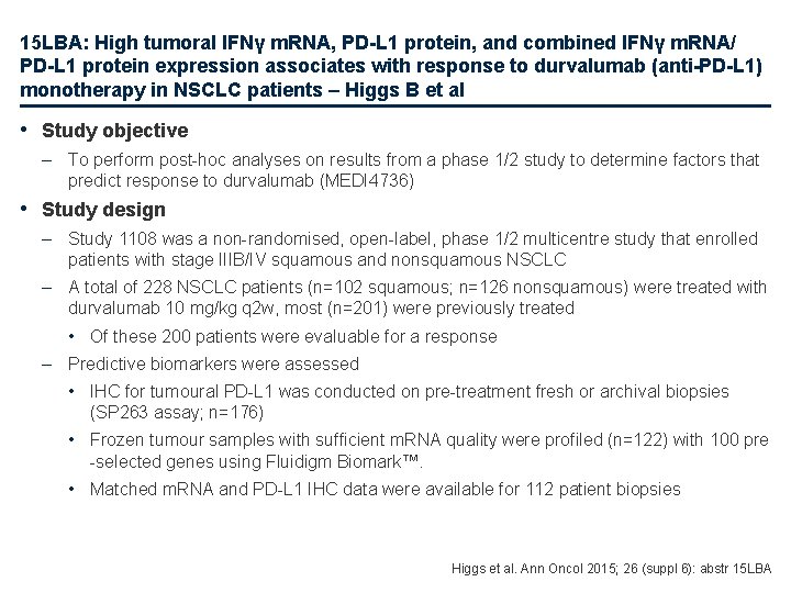 15 LBA: High tumoral IFNγ m. RNA, PD-L 1 protein, and combined IFNγ m.
