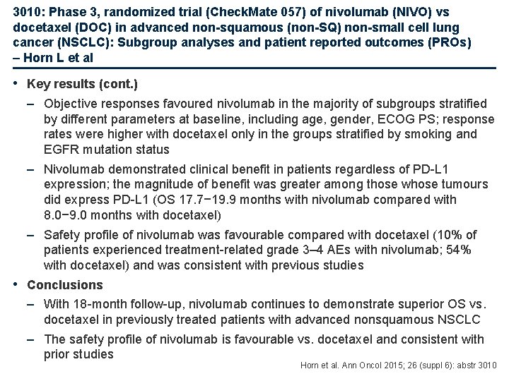 3010: Phase 3, randomized trial (Check. Mate 057) of nivolumab (NIVO) vs docetaxel (DOC)