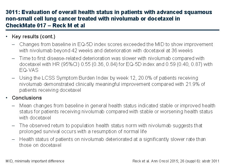 3011: Evaluation of overall health status in patients with advanced squamous non-small cell lung