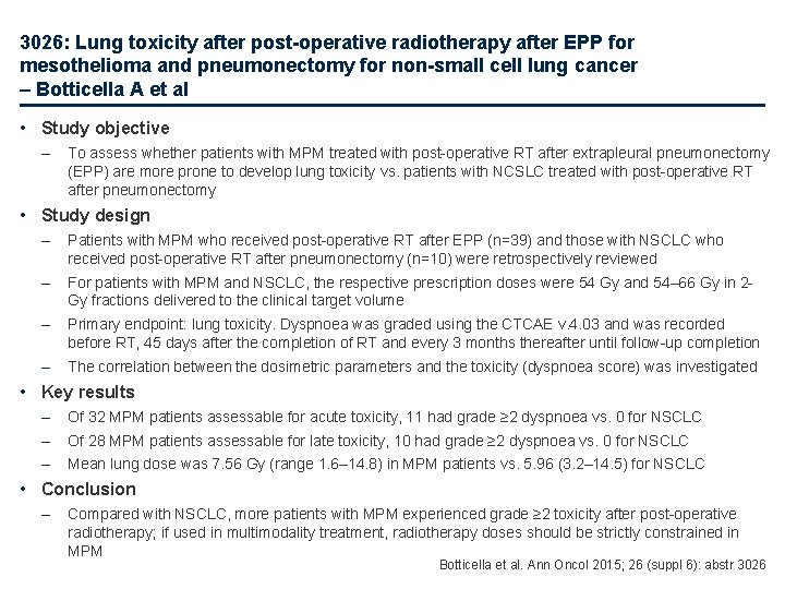 3026: Lung toxicity after post-operative radiotherapy after EPP for mesothelioma and pneumonectomy for non-small