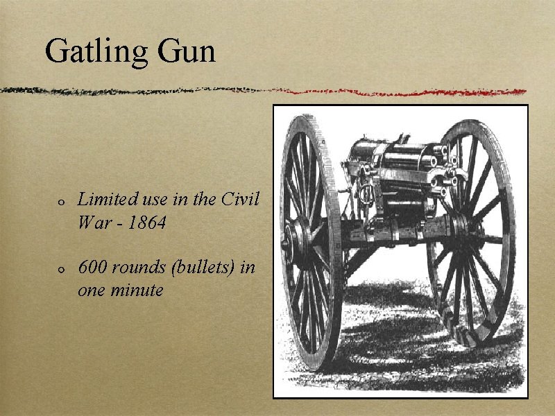 Gatling Gun Limited use in the Civil War - 1864 600 rounds (bullets) in