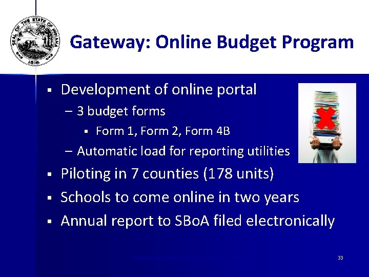 Gateway: Online Budget Program § Development of online portal – 3 budget forms §