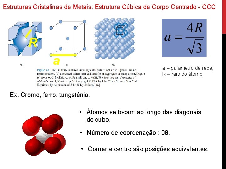 Estruturas Cristalinas de Metais: Estrutura Cúbica de Corpo Centrado - CCC R a a