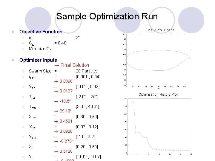 Sample Optimization Run l Ø Ø Ø l Final Airfoil Shape Objective Function =