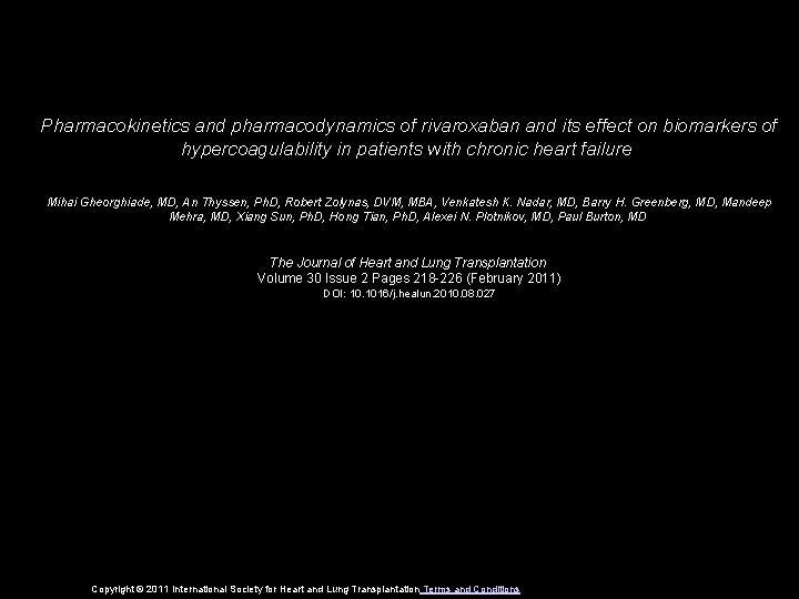 Pharmacokinetics and pharmacodynamics of rivaroxaban and its effect on biomarkers of hypercoagulability in patients