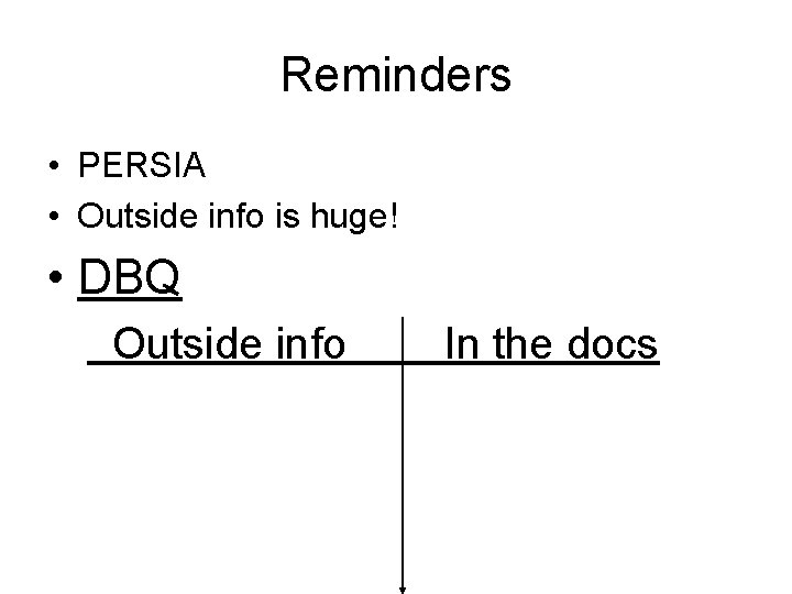 Reminders • PERSIA • Outside info is huge! • DBQ Outside info In the