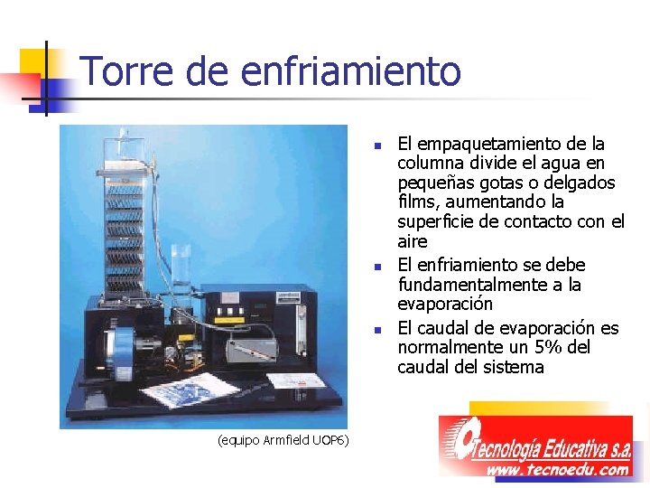 Torre de enfriamiento n n n (equipo Armfield UOP 6) El empaquetamiento de la