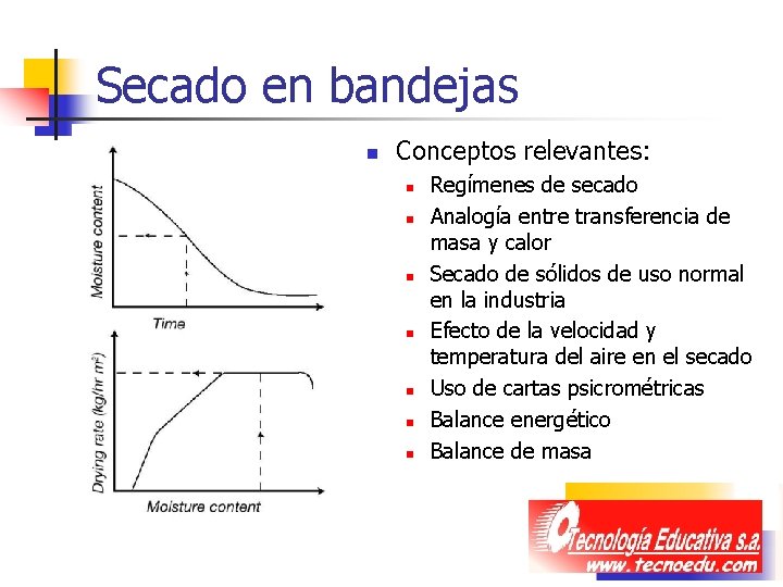 Secado en bandejas n Conceptos relevantes: n n n n Regímenes de secado Analogía
