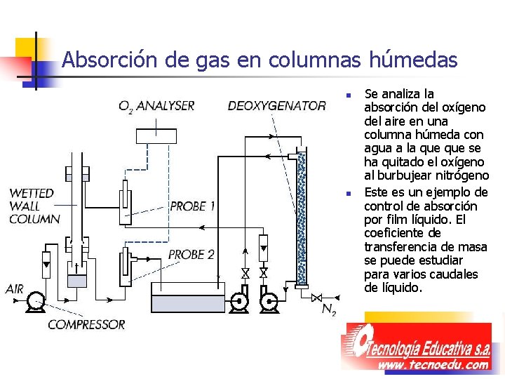 Absorción de gas en columnas húmedas n n Se analiza la absorción del oxígeno