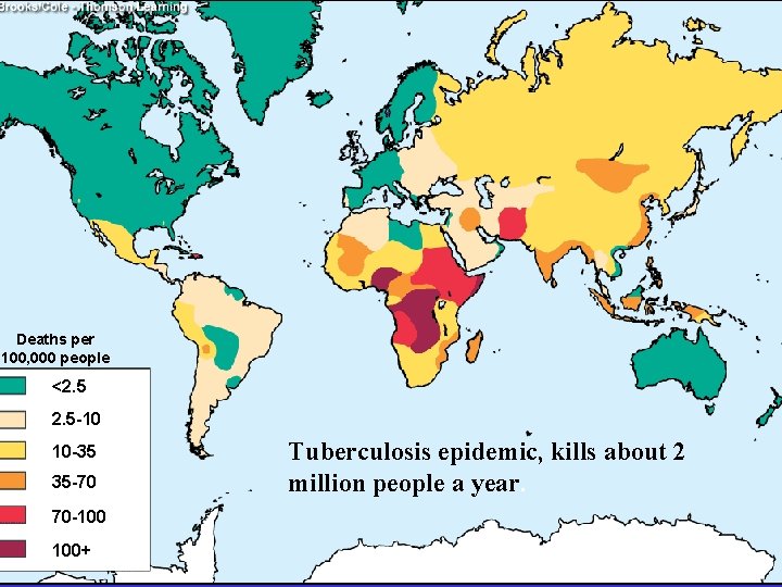 Deaths per 100, 000 people <2. 5 -10 10 -35 35 -70 70 -100