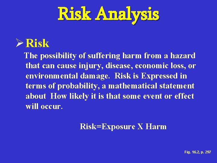 Risk Analysis Ø Risk The possibility of suffering harm from a hazard that can