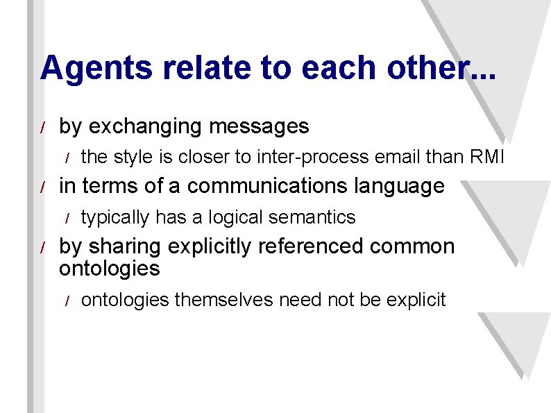 Agents relate to each other. . . / by exchanging messages / / in