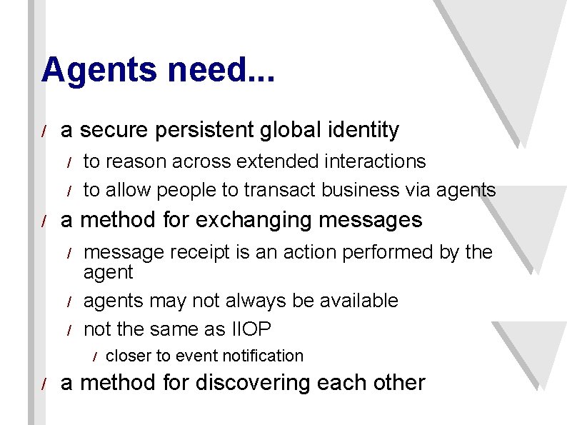 Agents need. . . / a secure persistent global identity / / / to