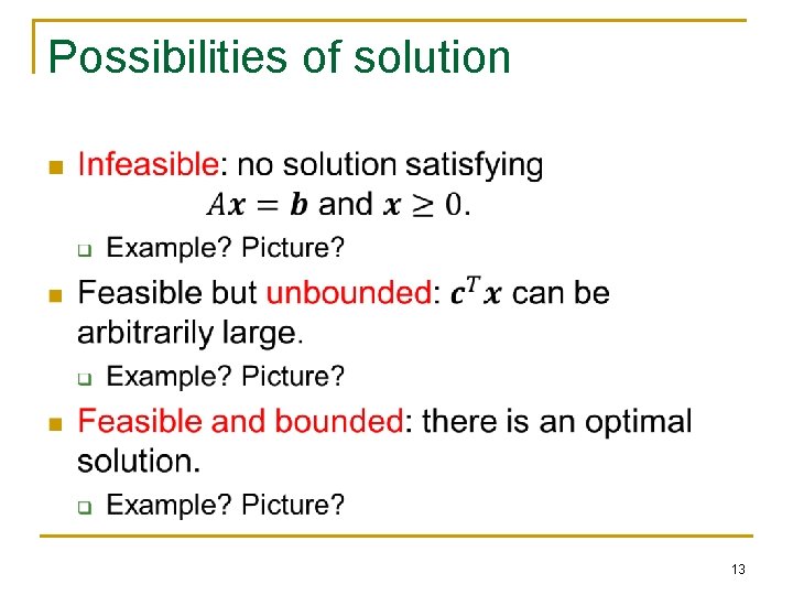 Possibilities of solution n 13 Possibilities of solution n 13