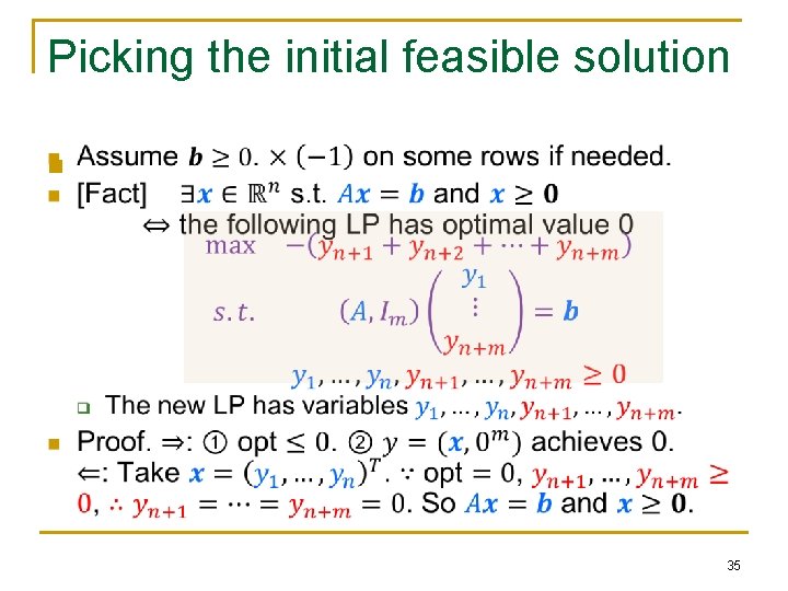 Picking the initial feasible solution n 35 Picking the initial feasible solution n 35